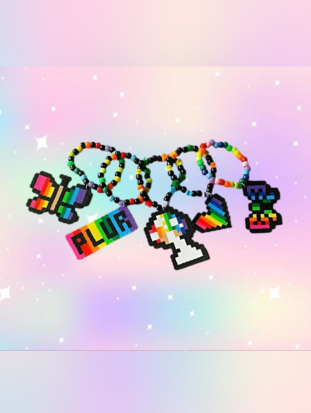 Rainbow PLUR Kandi Bracelets Set